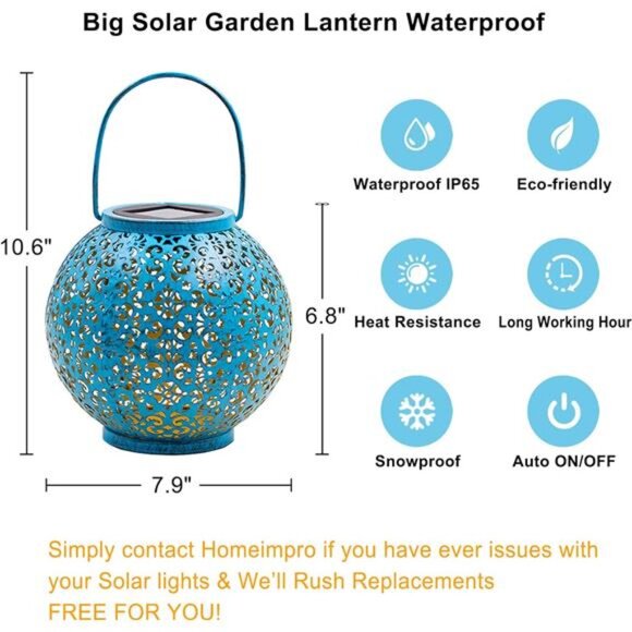 Solar Big Lantern Hanging Garden Outdoor Waterproof Decorative Lights Table Lamp - Picture 4 of 7